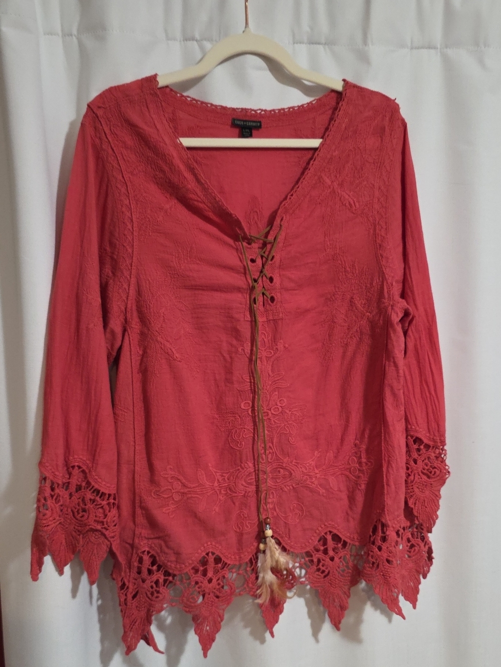 Coco + Carmen Coral Lace-Up Embroidered Tunic
